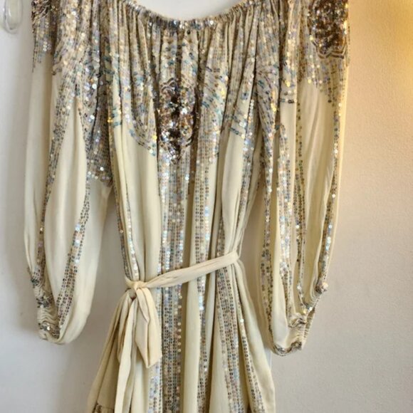 Jen's Pirate Booty Celestial Mini Dress Sequin Sparkle Ivory Tea Embroidered - Picture 5 of 13